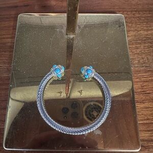 Silver and Blue Gemstone Cuff Bracelet